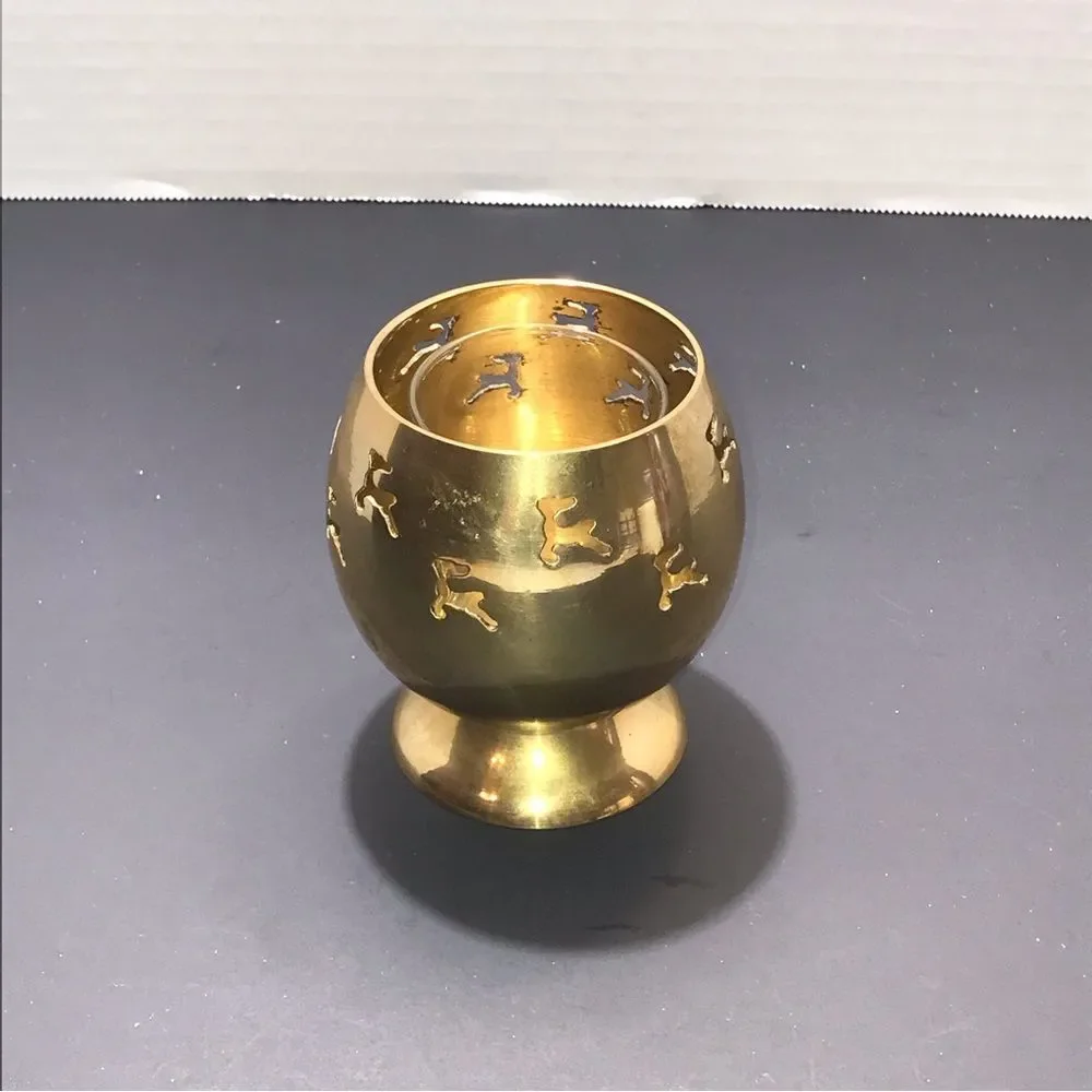 Indian Brass Reindeer Candleholder with Clear Votive Cup